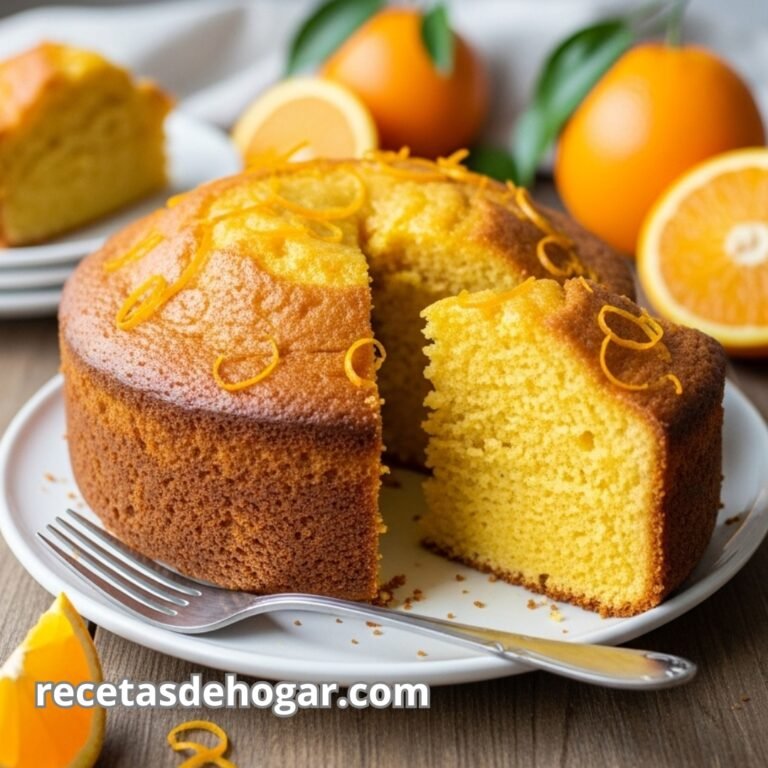 Bizcocho esponjoso de naranja receta casera con zumo de naranja