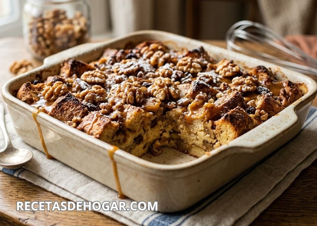 Receta de budín de pan con nueces casero y fácil