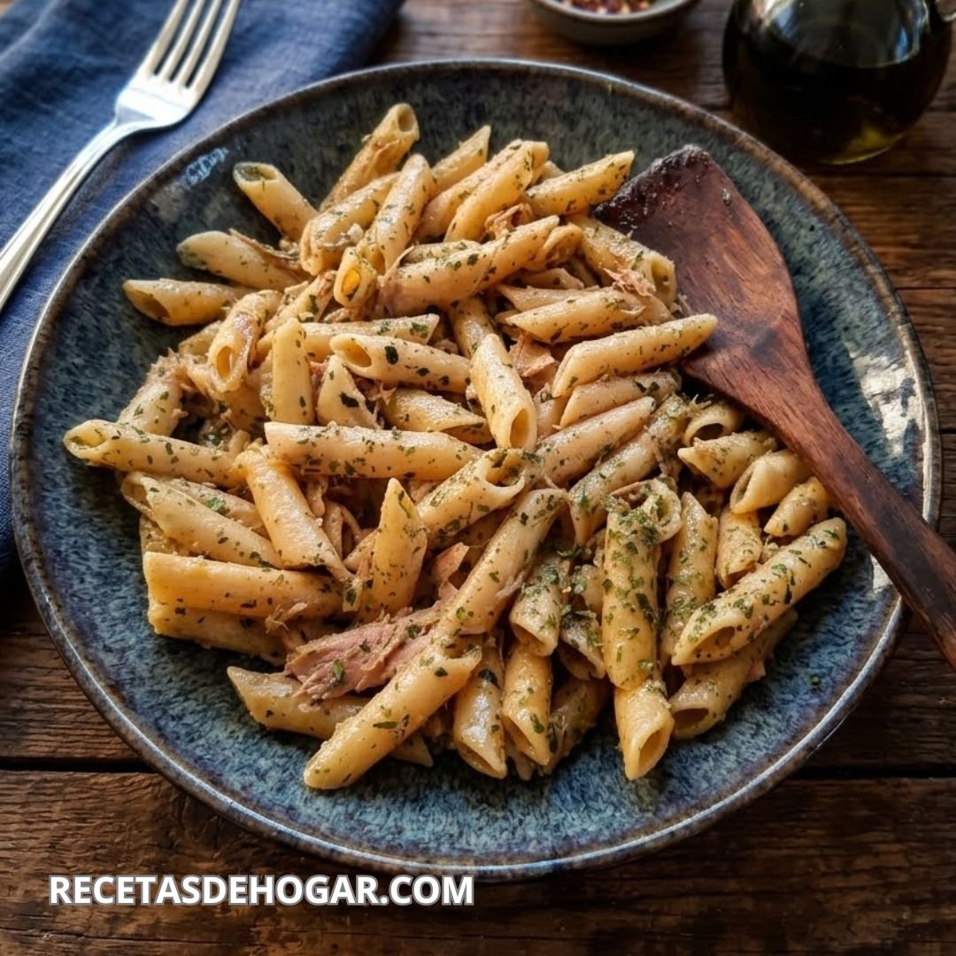 Macarrones al ajillo con atún receta deliciosa y casera
