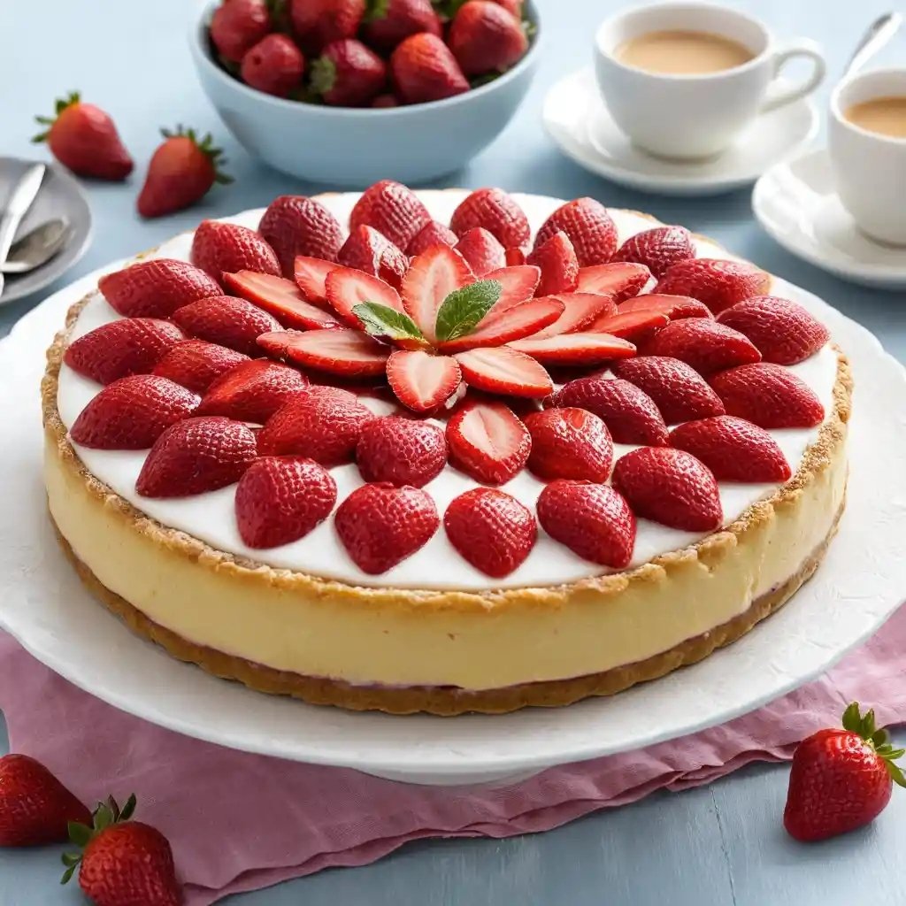Receta de tarta de queso con fresas y nata