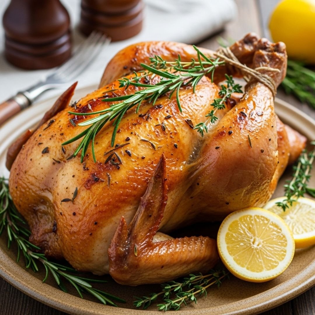 Pollo asado con hiervas y limón